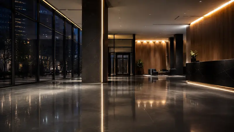 Polished commercial lobby flooring installation